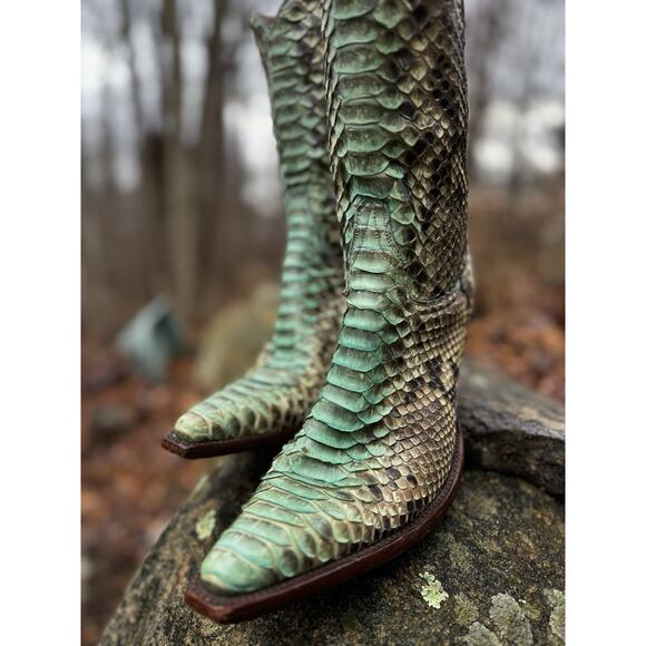 OLD GRINGO RARE Python Skin Western Cowgirl Boots Aqua Mint Green 8.5B Baroque - Picture 1 of 12